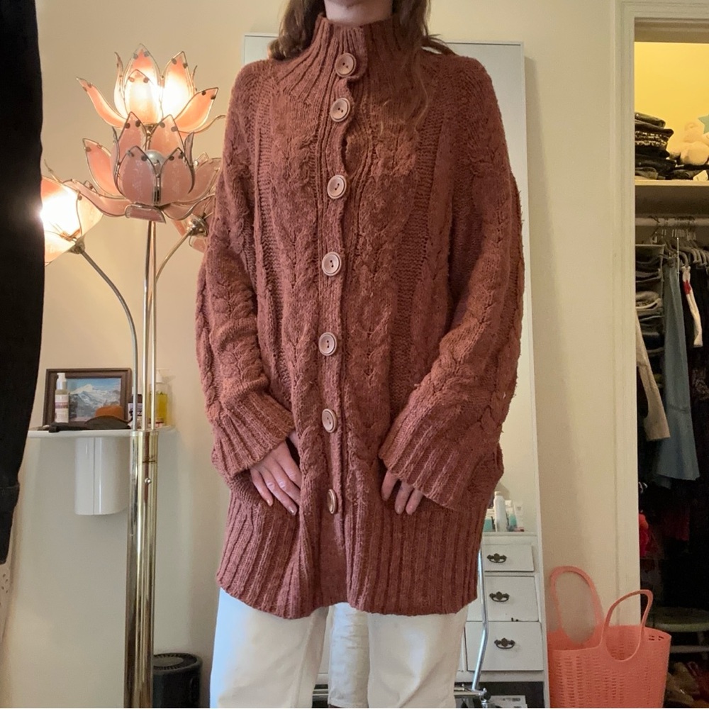 Free People Rust Cable Knit Cardigan